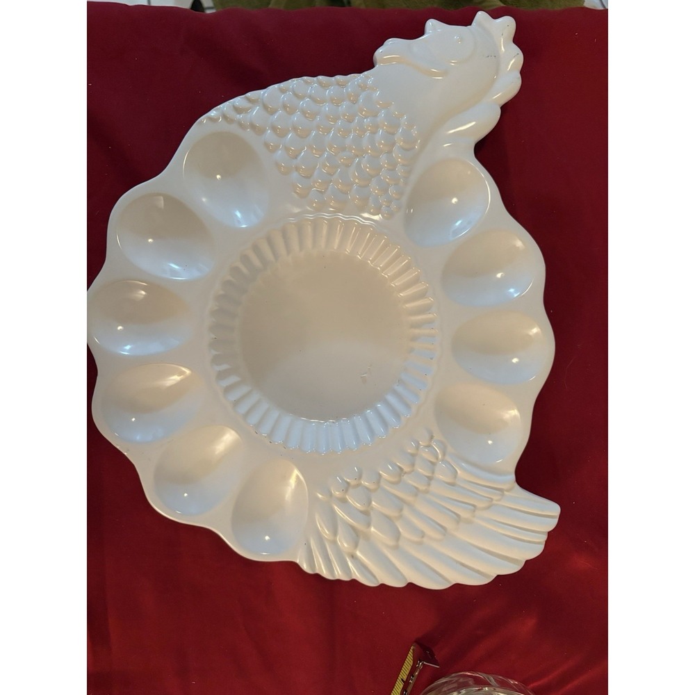 VTG White Ceramic Hen Chicken Deviled Egg Platter Tray